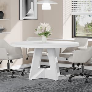 Moronia 47.25 in. Round Conference Table for 4-People, Small White Business Meeting Table Desk for Office