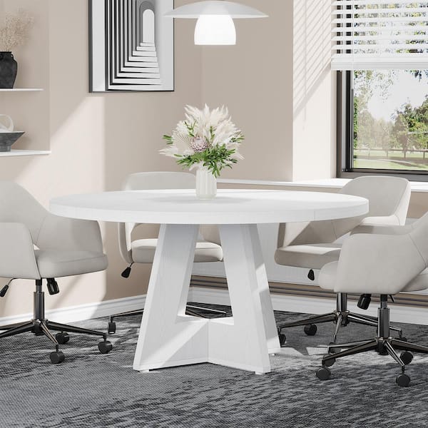 BYBLIGHT Moronia 47.25 in. Round Conference Table for 4-People, Small White Business Meeting Table Desk for Office