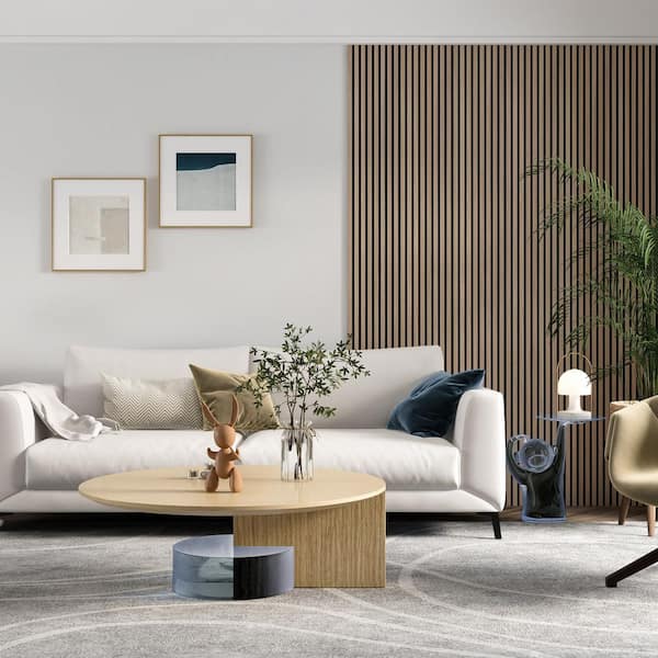 94.5 in. Acoustic Wood Wall Panels 2-Pack, Walnut MDF Soundproof Slat Panels for Interior Wall nda& Ceiling Decor