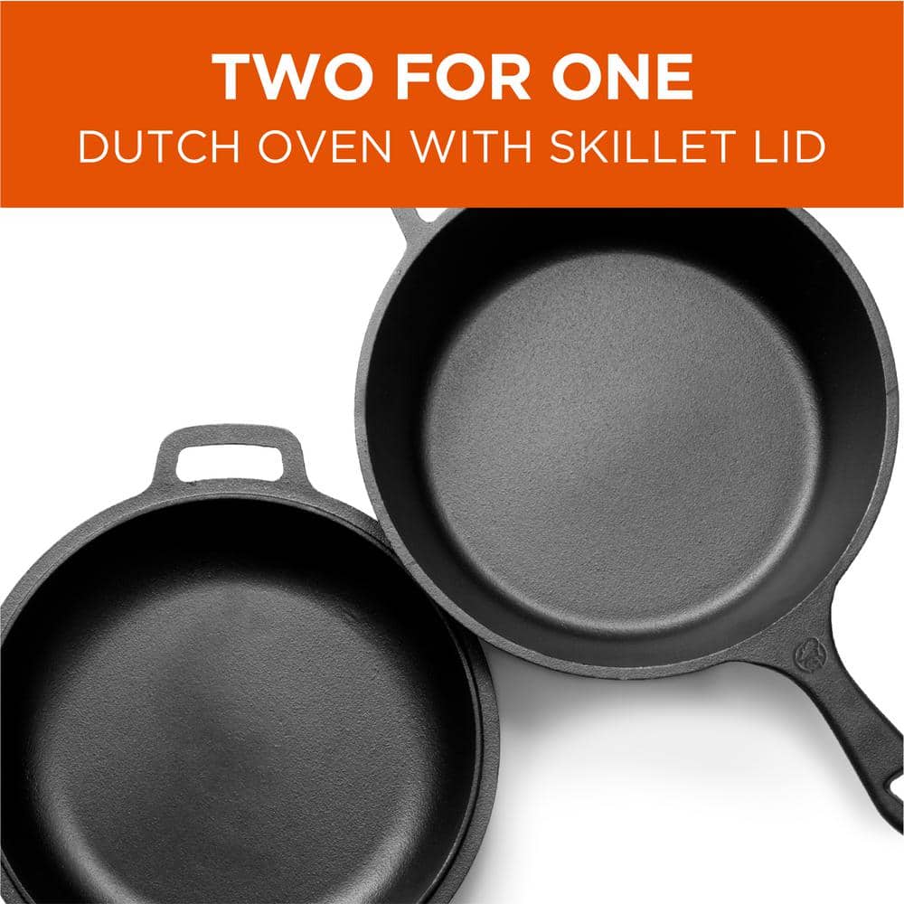 Pre-Seasoned Black Cast Iron Dutch Oven with Skillet Lid