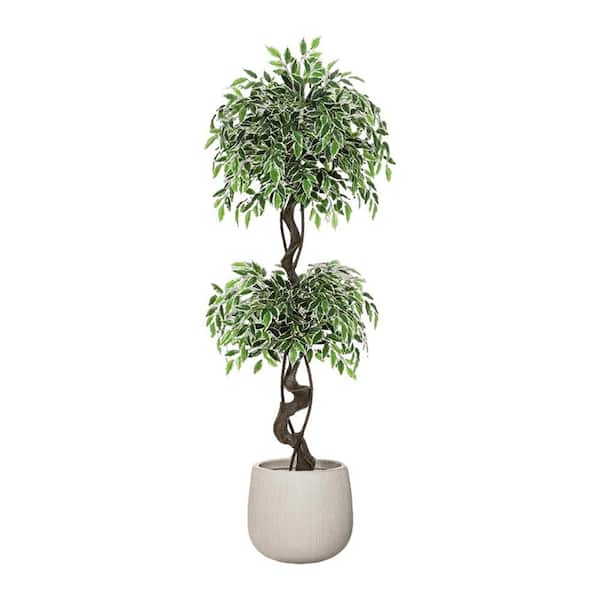 5ft Artificial Ficus Tree for Home Decor Indoor,Faux Floor Tree White Imitation Ceramic Planter,Lifelike Fake Ficus Tree