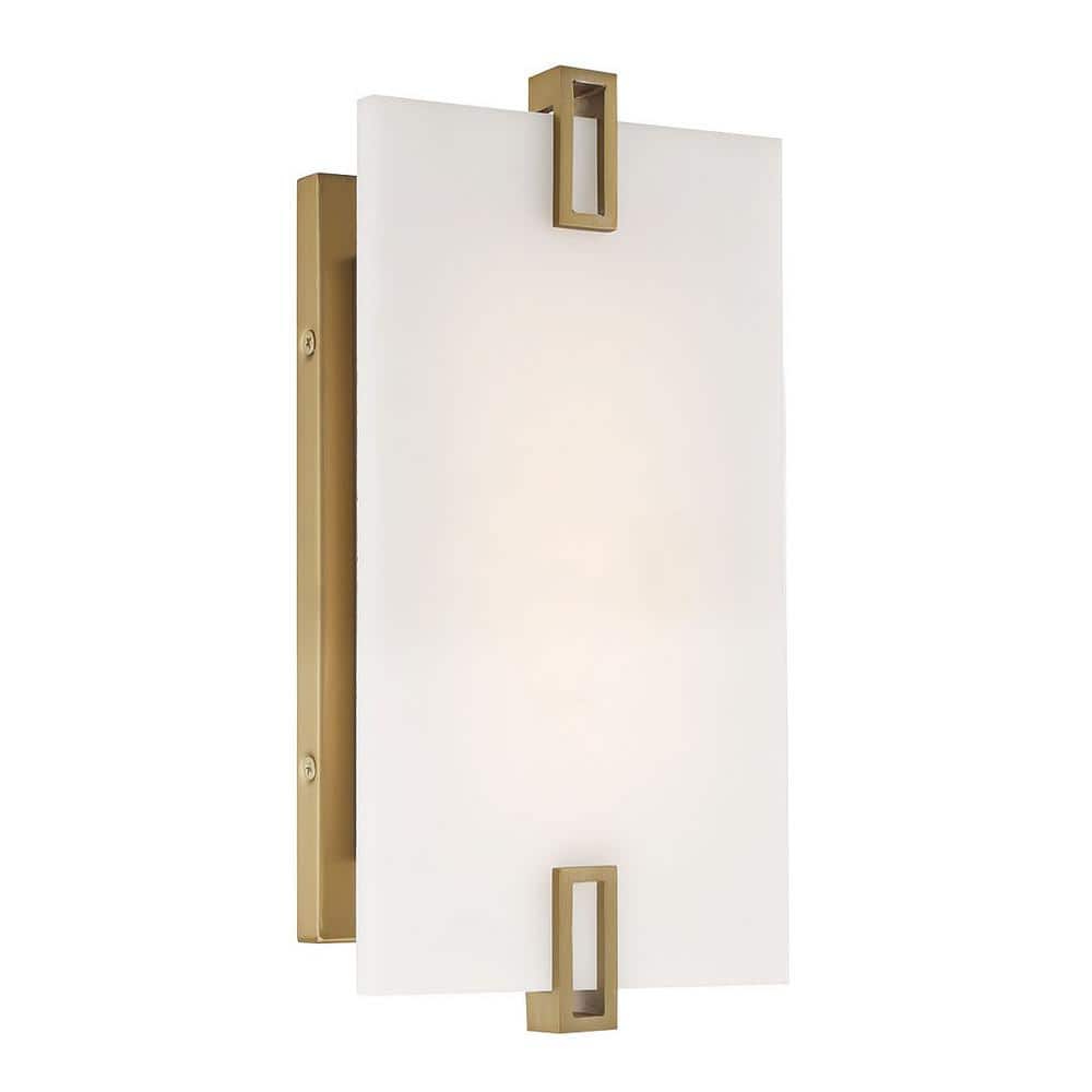 Soft Brass Dimmable LED Wall Sconce with Faux Alabaster Shade