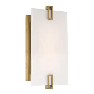 Aizen 1-Light Soft Brass 15-Watt LED Wall Sconce with White Faux Alabaster Shade