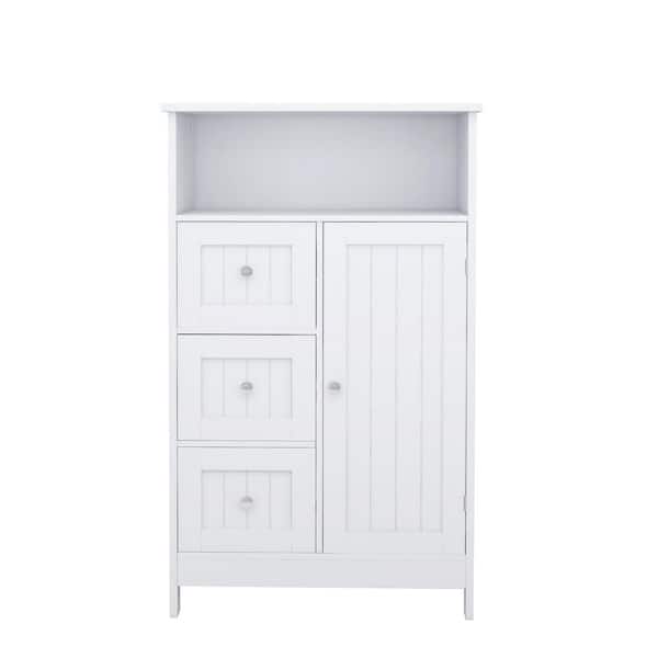 Tileon 23.62 in. W x 11.8 in. D x 39.57 in. H in White MDF Ready to Assemble Standing Cabinet with 3 Drawers and 1 Door
