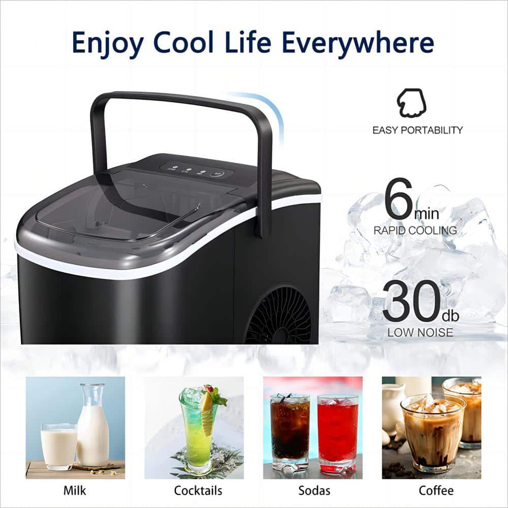 Compact Black ABS Portable Countertop Ice Maker with Handle