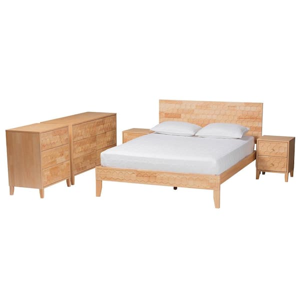 Baxton Studio Hosea 5-Piece Natural Brown Wood King Bedroom Set
