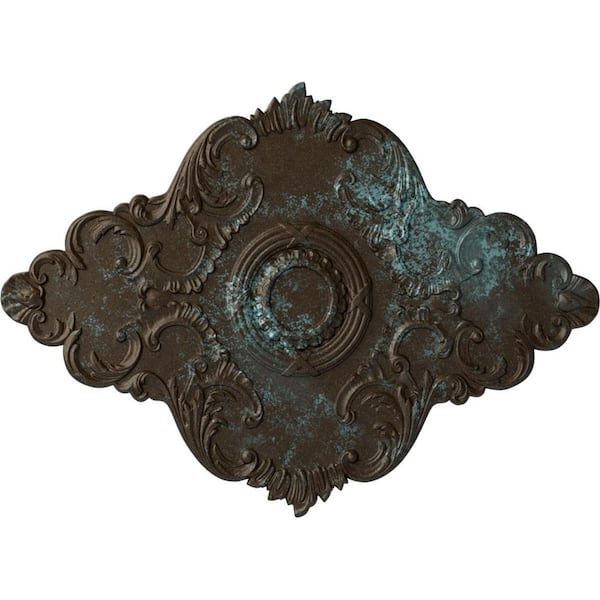 Ekena Millwork 1-7/8" x 67-1/8" x 48-5/8" Polyurethane Piedmont Ceiling Medallion, Hand-Painted Bronze Blue Patina
