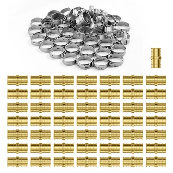 Pipe Fittings, 3/4 in. 50 PCS Brass Pipe Fittings, Clamp-style Straight-Through Pipe Connector Brass Air Fittings