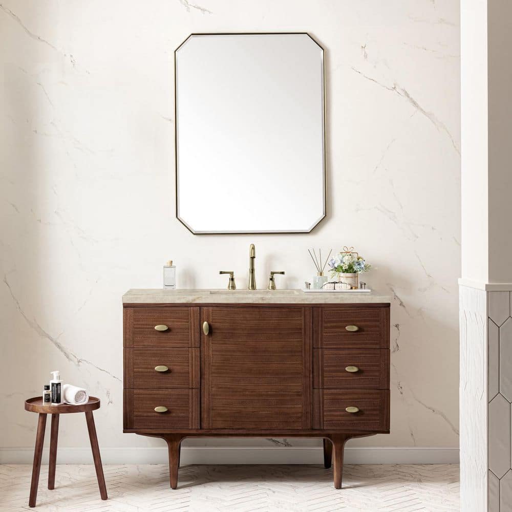 Amberly 48.0 in. Single Bath Vanity in Mid-Century Walnut with Tajnar Engineered Composite Top price history on PriceWatchPro