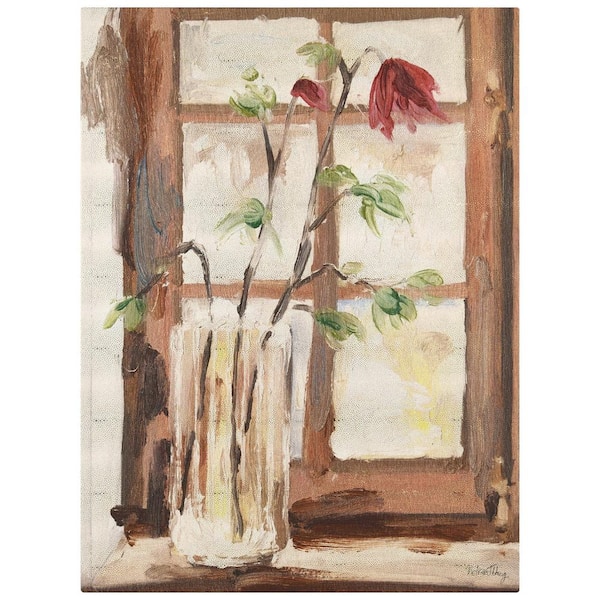 Empire Art Direct Timeless Serenity I Vase by the Window on Gold Metallic Shagreen Wrapped Canvas Unframed Wall Art, Sized 48 in. x 36 in.