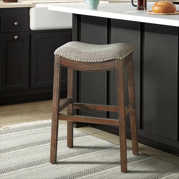 Alaterre Furniture Williston 31 in. Rectangle Dark Brown Backless Wood Bar Height Stool with Cushioned Seat
