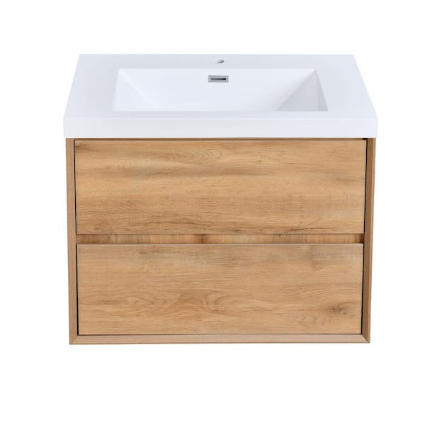 MinimalGrace 30 in. Single Sink Floating Oak Bath Vanity with White Resin Top