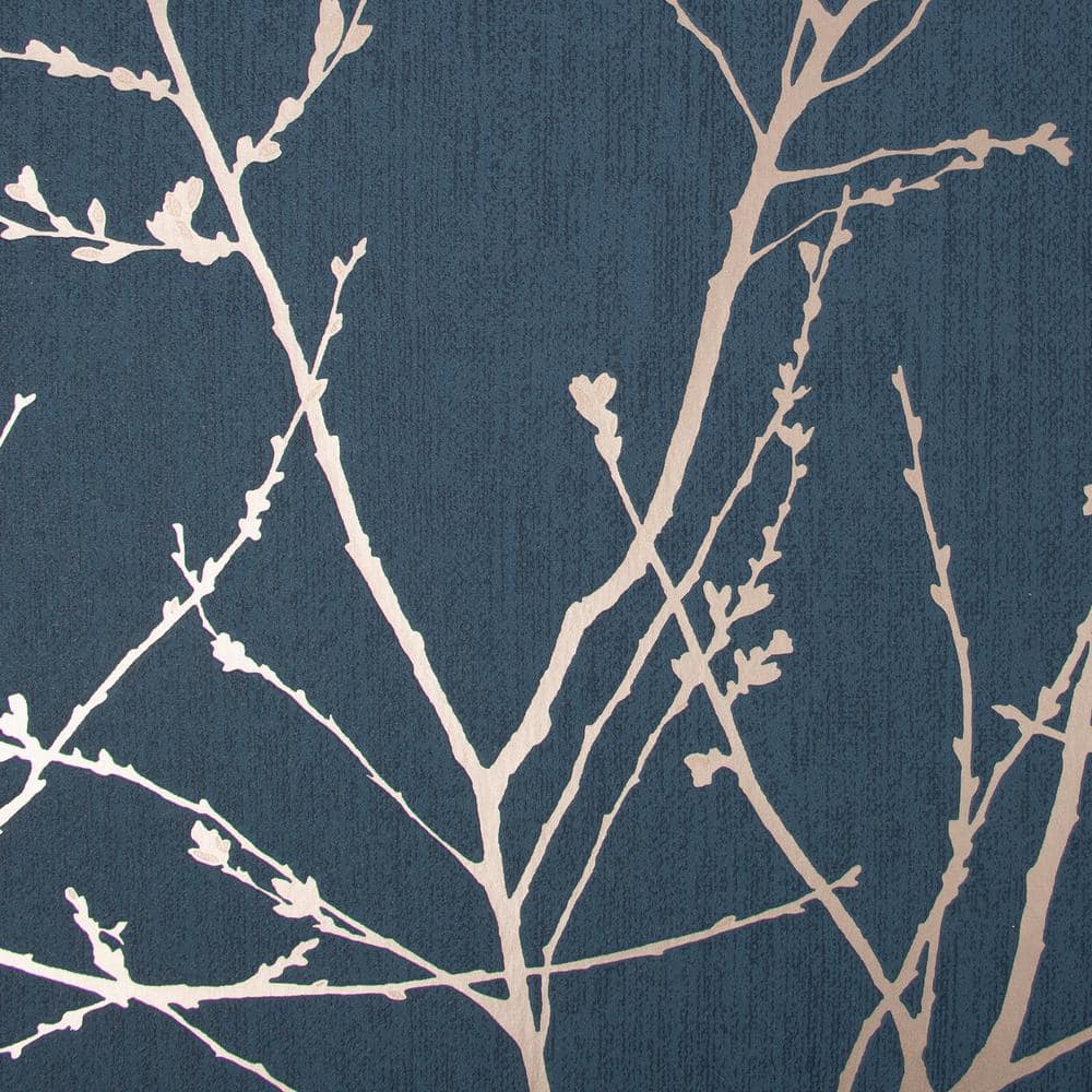 Navy and Copper Foil Floral Wallpaper