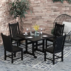Hayes HDPE Plastic All Weather Outdoor Patio Armless Slat Back Dining Side Chair in Black