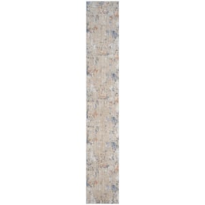 Modern Abstract Beige Grey 2 ft. x 12 ft. Abstract Contemporary Runner Area Rug