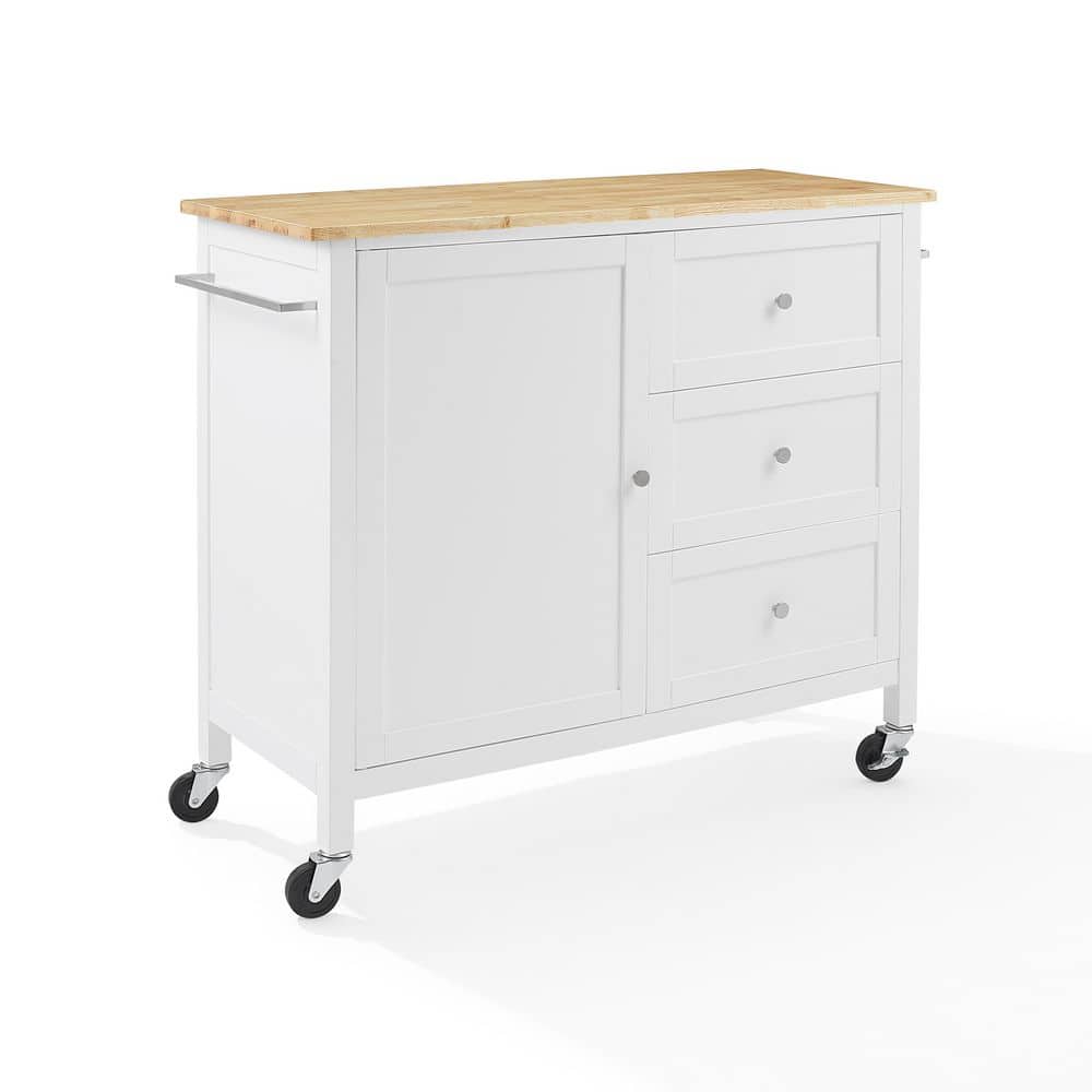 Soren 44" Natural Wood Top Kitchen Island Cart with White Frame
