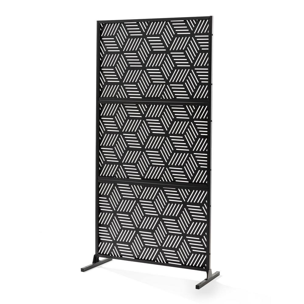 Black Matte Geometric Pattern Steel Privacy Screen Divider