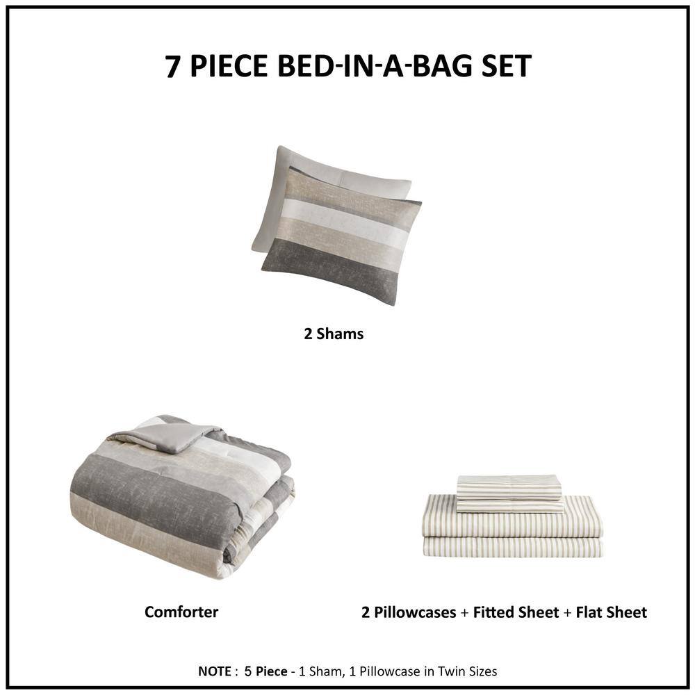 King Taupe and Grey Microfiber 7-Piece Bed in a Bag Set