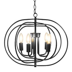 5-Ligh Black 16 in. Folding Rotatable Pendant Light Metal Ceiling Lamp