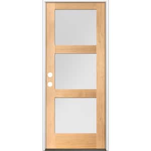 36 in. x 80 in. Modern Douglas Fir 3-Lite Right-Hand/Inswing Frosted Glass Clear Stain Wood Prehung Front Door