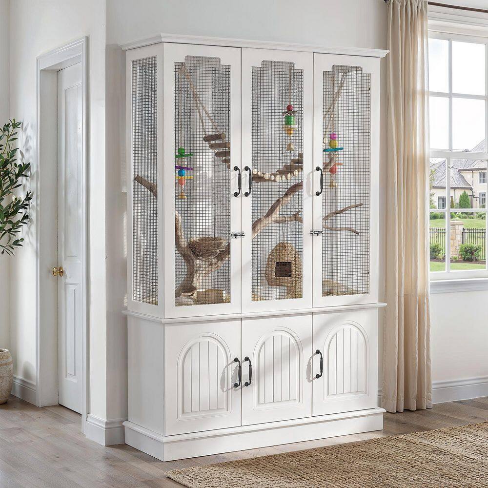 FUFU&GAGA Wooden White Large Bird Cage for Finches, Parakeets and