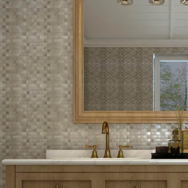 clevermosaics Beige PVC Peel and Stick Tile with Metal Gold Mosaic (5pcs per Pack)