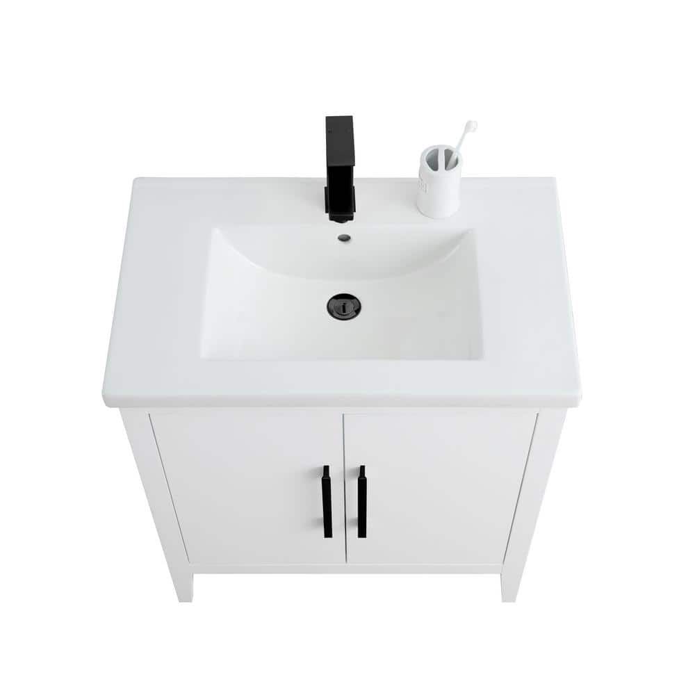 30" White Freestanding Bathroom Vanity with Ceramic Top