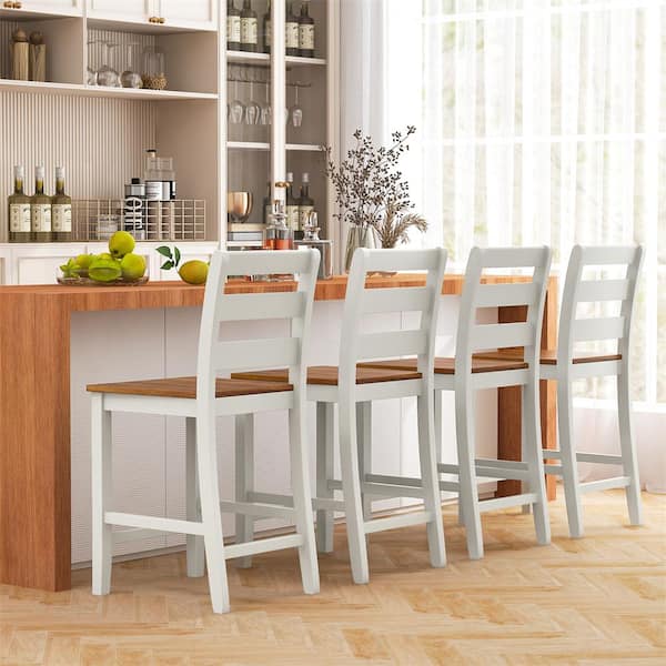 HONEY JOY 24 in. Gray and Walnut Wooden Bar Stool with Footrest for Kitchen Island Pub and Restaurant (Set of 4)
