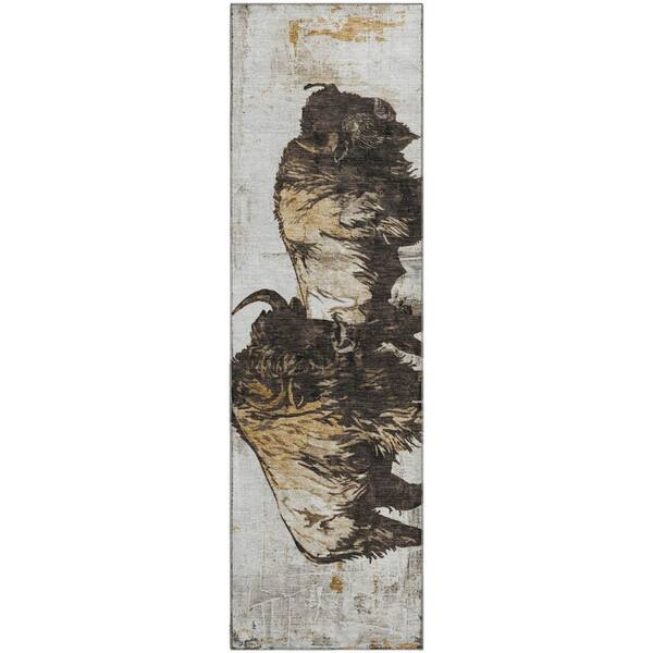 Mayfield Premium Machine Washable Abstract AMF2245 Putty 2 ft. x 7 ft. Runner Rug