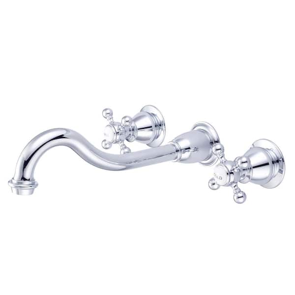 Water Creation Wall Mount 2-Handle Elegant Spout Bathroom Faucet in Triple Plated Chrome