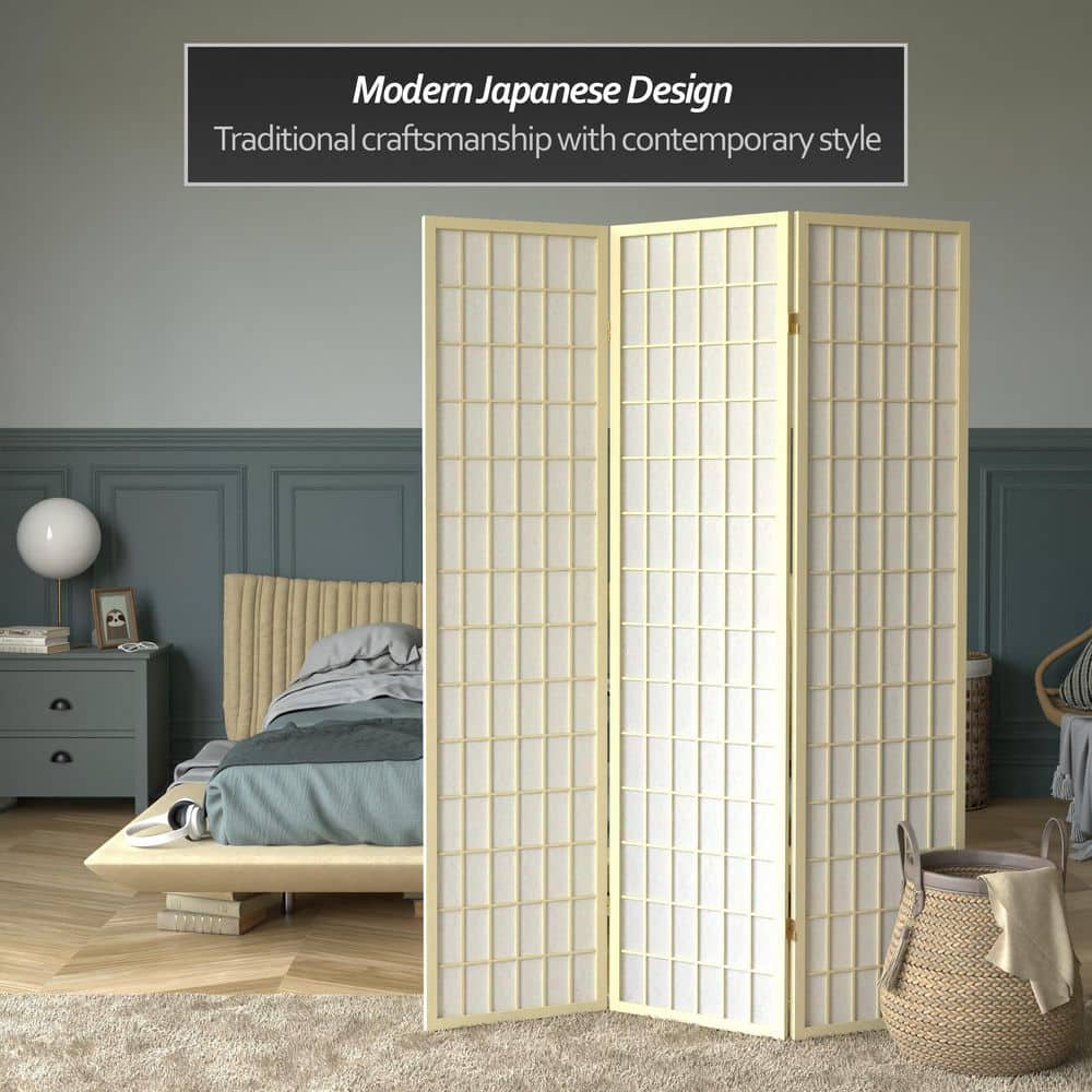 Ivory Shoji 3-Panel Folding Room Divider with Rice Paper