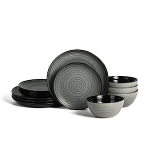 Dua 12-Piece Black Stoneware Full Set (Service for 4)