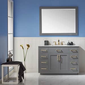 Ivy 48 in. Single Bathroom Vanity Set in Gray and Carrara White Marble Countertop with Mirror