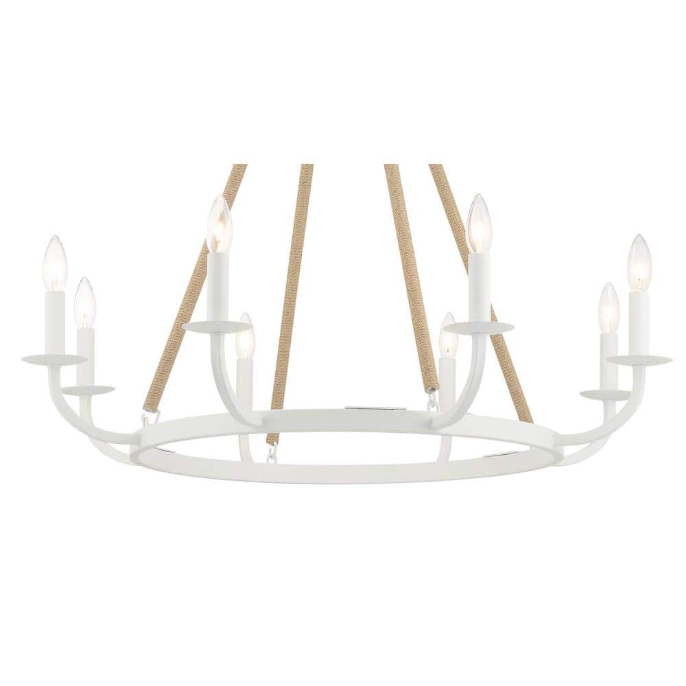 Sand White 8-Light Candle Style Chandelier with Rope Accents