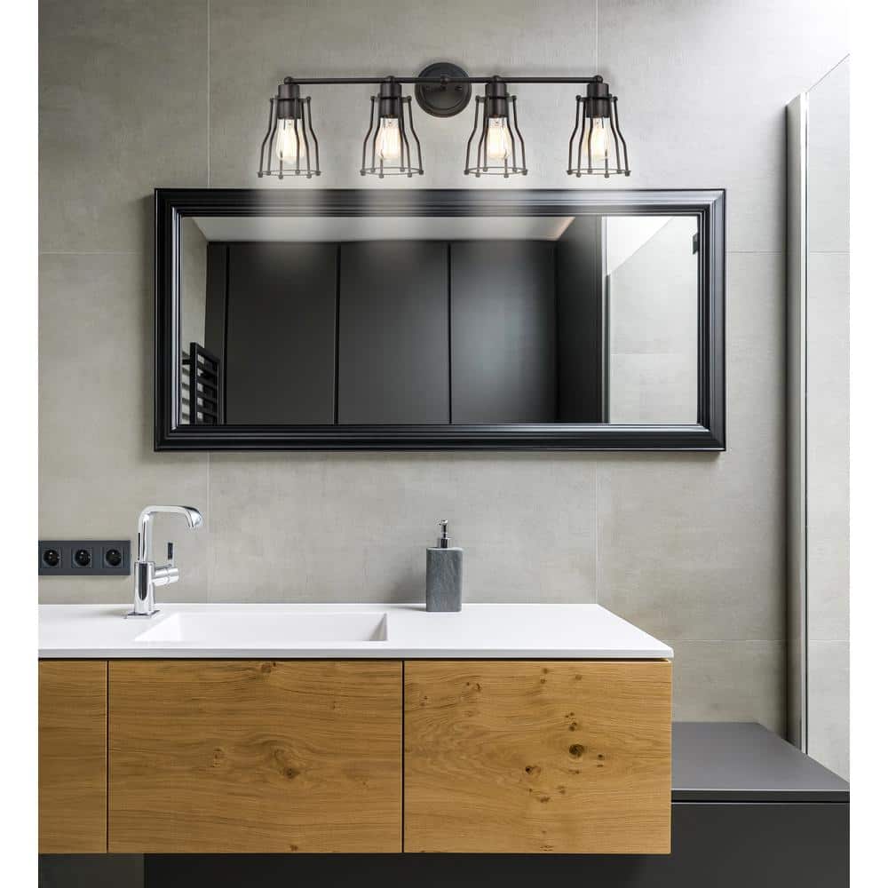 Florence 29.5" Oil-Rubbed Bronze Industrial Vanity Light with Clear Metal Shade
