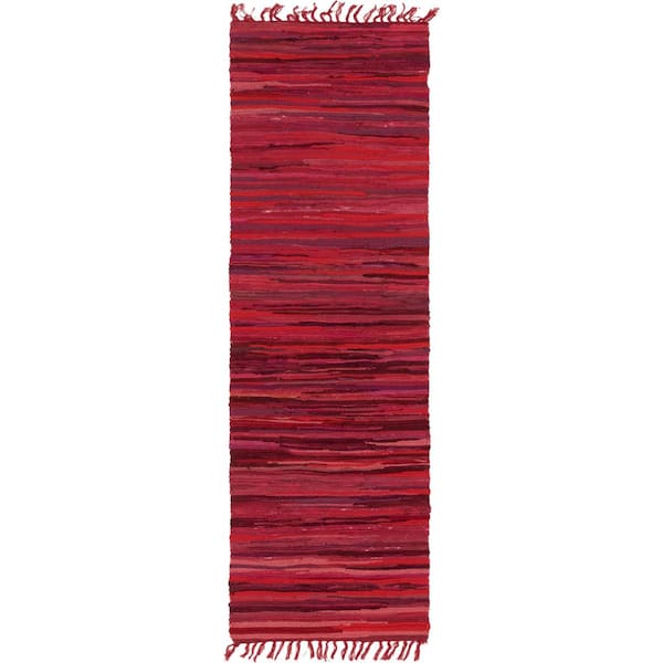 Unique Loom Chindi Cotton Striped Red 2 ft. x 7 ft. Runner Rug