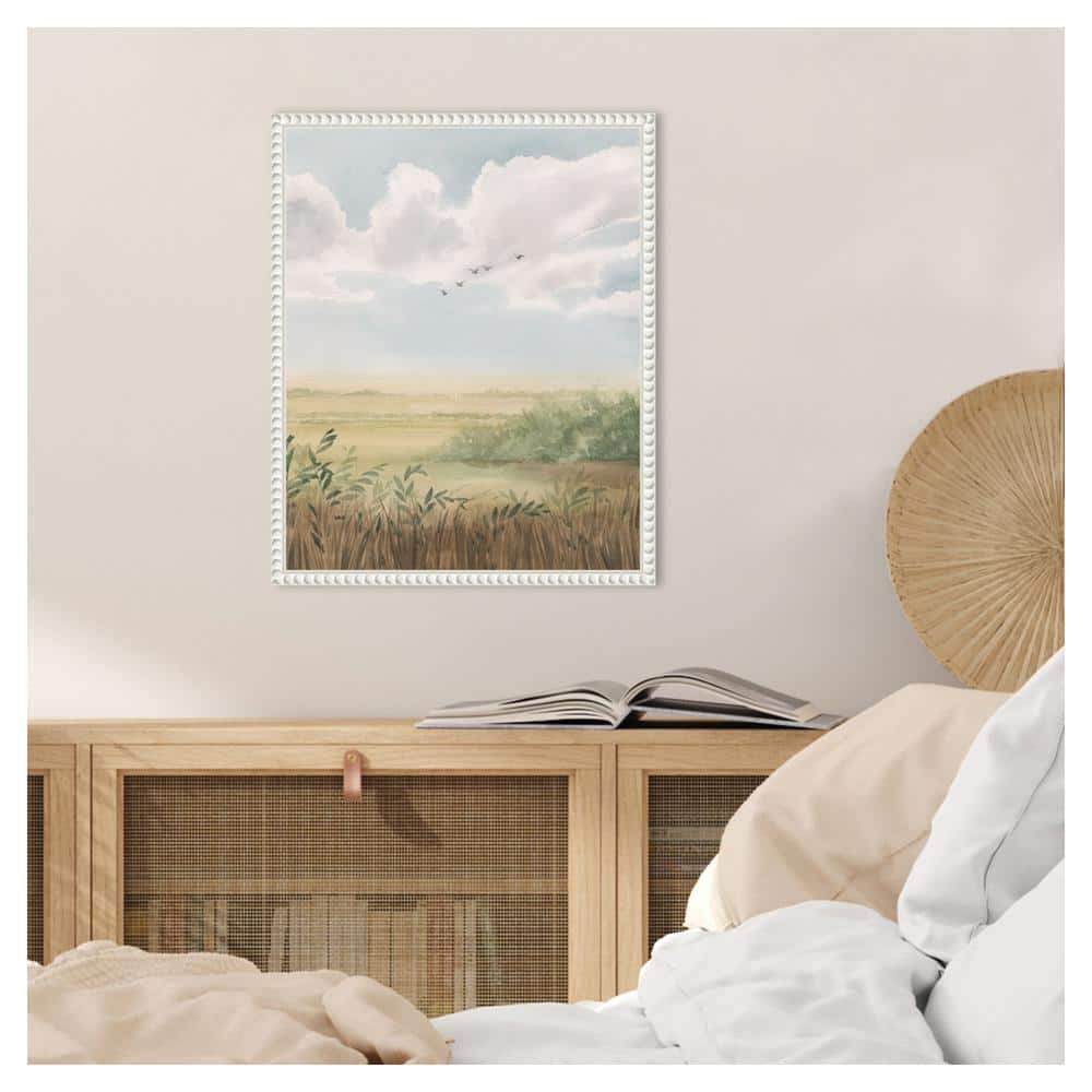 Clear Day Meadow II Scenic Landscape Canvas Print with White Floater Frame