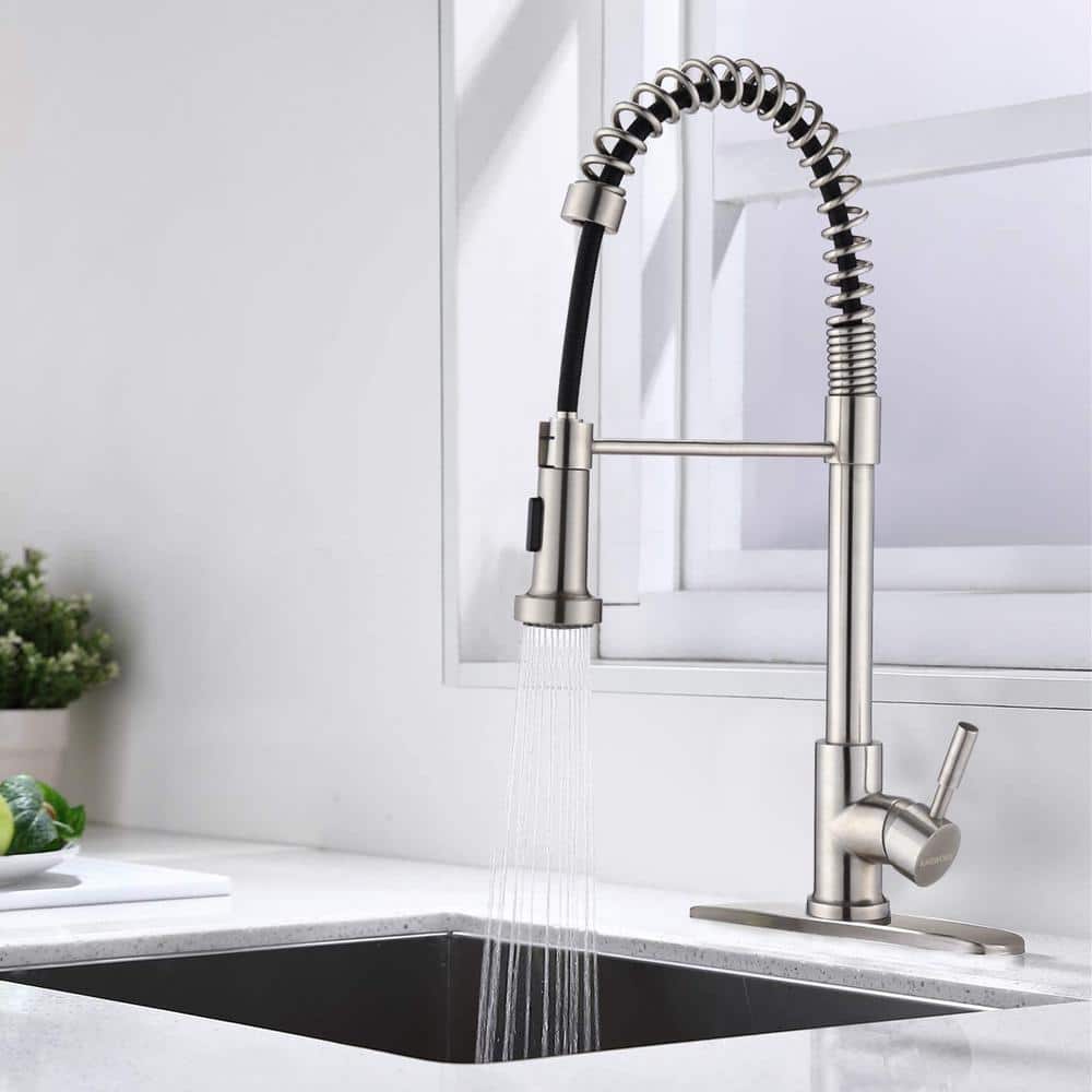 Magic Home Single-Handle Pull Out Kitchen Faucet with Deck Plate in Brushed Nickel -  MS-8030A-BN