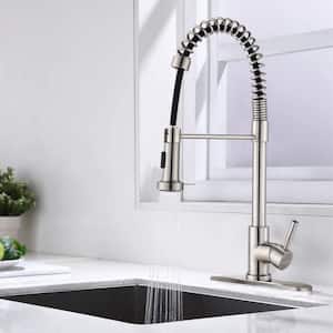Single-Handle Pull Out Kitchen Faucet with Deck Plate in Brushed Nickel