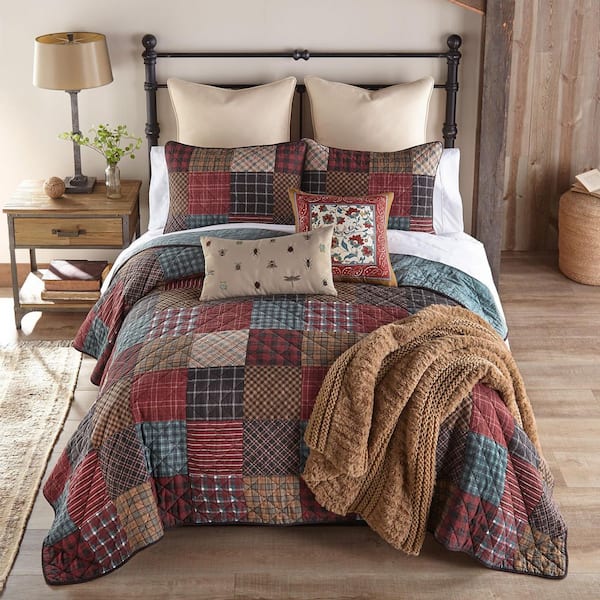 Appalachia Plaid 2-Pieces Red and Brown Twin Cotton Quilt Set