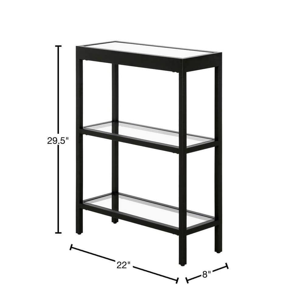 Sleek Blackened Bronze and Tempered Glass Console Table with Storage
