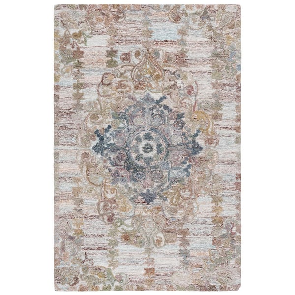 Marquee 8 ft. x 10 ft. Green/Brown Distressed Medallion Area Rug