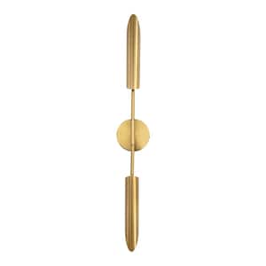 2.36 in. 2-Light Gold Modern Wall Sconce Wall Light with Gold Metal Shade, No Bulbs Included