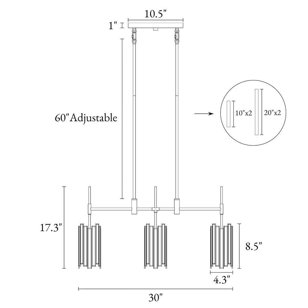Matte Black Linear Mercury Glass Cylinder LED Island Light