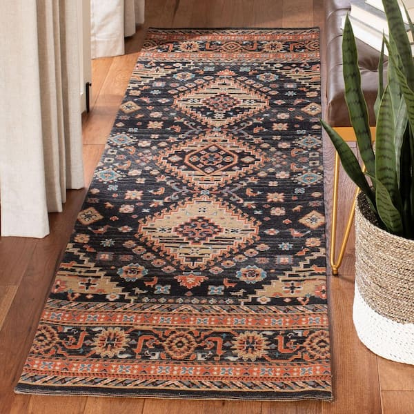 Classic Vintage Black/Rust 2 ft. x 8 ft. Border Floral Runner Rug