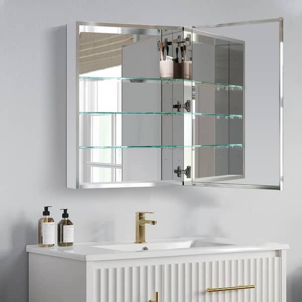 24 in. W x 30 in. H Right Swing Rectangular Aluminum Medicine Cabinet with Mirror Blum Hinges