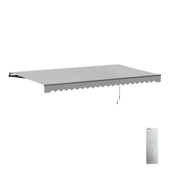 16 ft. x 10 ft. Retractable Motorized Patio Awning - Black Frame - Silver Gray Fabric