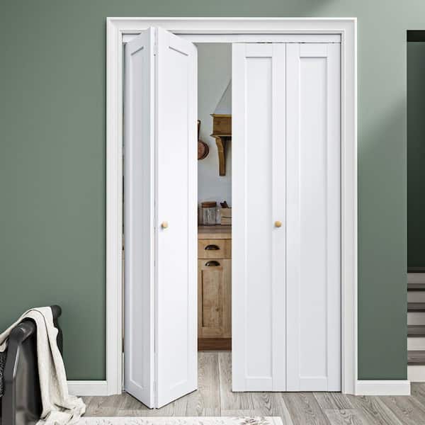 48 in. x 96 in. Solid Core 1-Lite Panel White Primed Composite MDF Interior Closet Bi-Fold Door with Hardware