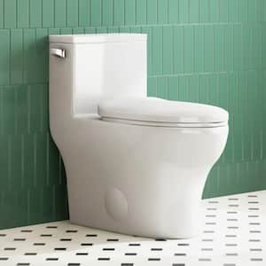 Salerno 1-Piece 1.28 GPF Siphonic Jet Single Flush Elongated Compact Toilet in Crisp White, Seat Included
