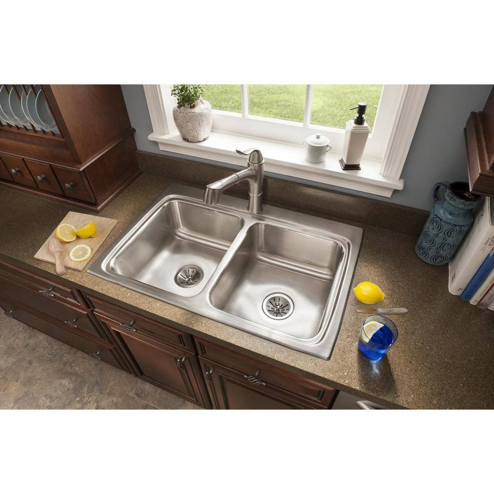 Lustertone Stainless Steel Double Basin Drop-In Kitchen Sink